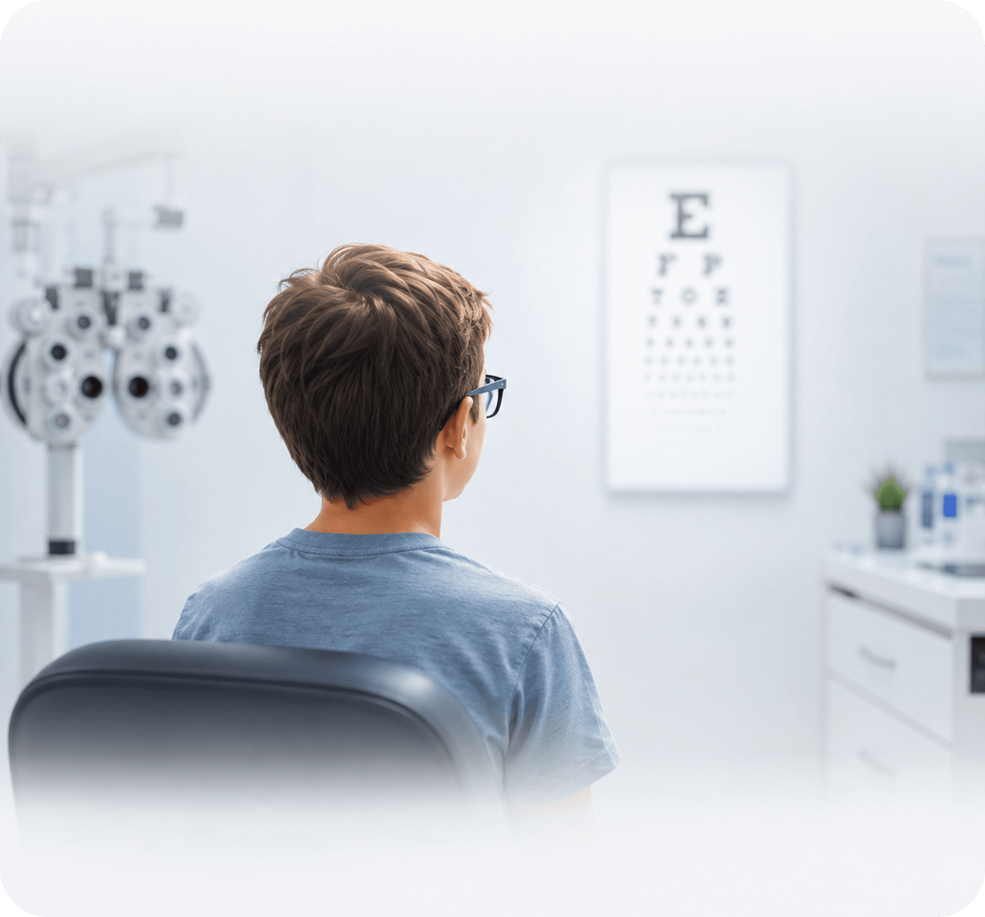 Child reading an eye chart for a visual acuity test
